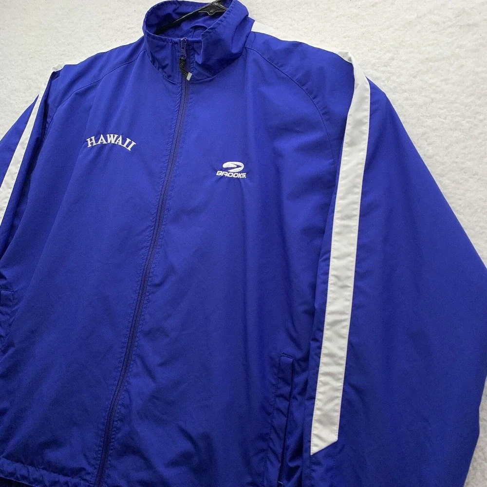Brooks Hawaii Windbreaker Mens Large L Vented Mesh Blue‎ White Running Athletic